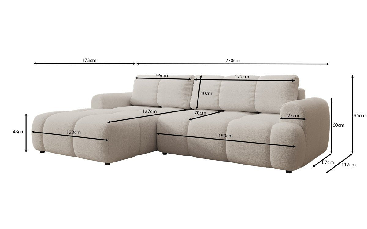 Designer Sofa Analfi L mit Schlaf- und Klappfunktion in Bouclé