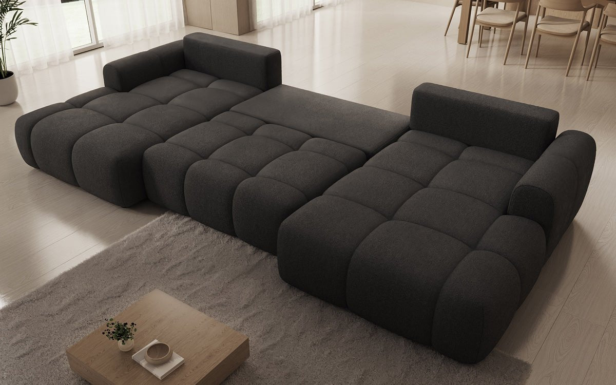 Designer Sofa Analfi U mit Schlaf- und Klappfunktion in Bouclé