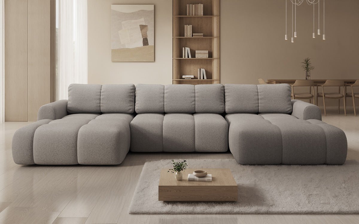 Designer Sofa Analfi U mit Schlaf- und Klappfunktion in Bouclé