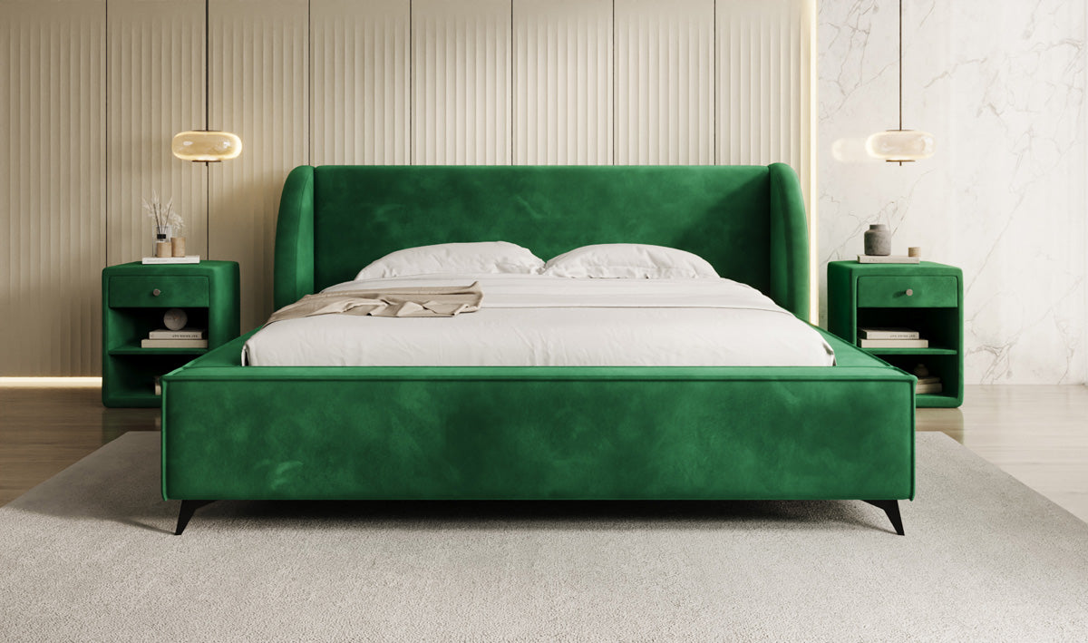 Designer-Polsterbett Freya aus Samett mat Stauraum