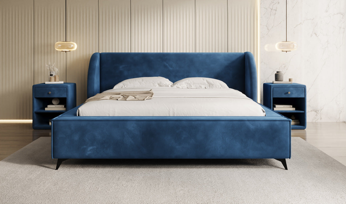 Designer-Polsterbett Freya aus Samett mat Stauraum