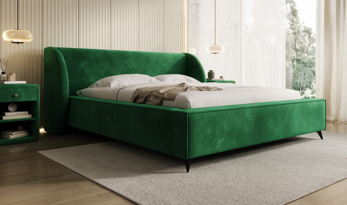 Designer-Polsterbett Freya aus Samett mat Stauraum