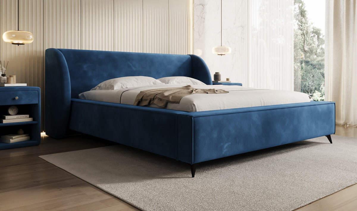 Designer-Polsterbett Freya aus Samett mat Stauraum