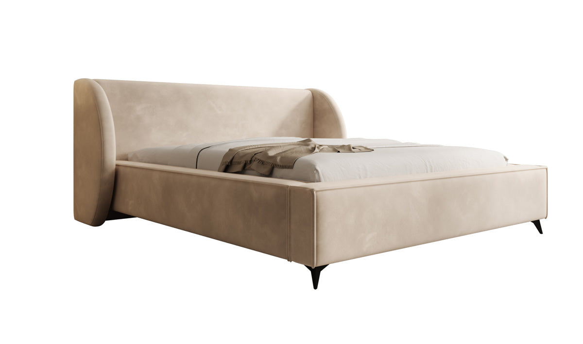 Designer-Polsterbett Freya aus Samett mat Stauraum
