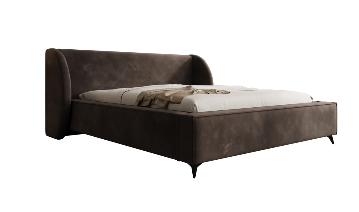 Designer-Polsterbett Freya aus Samett mat Stauraum