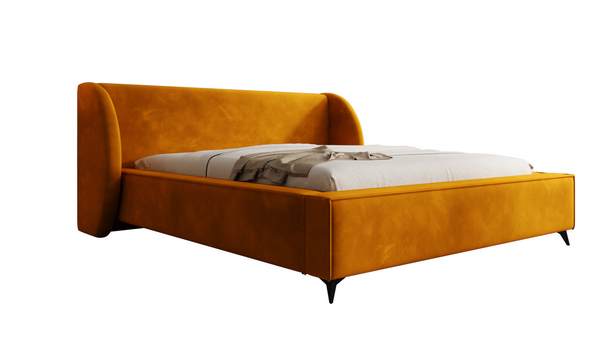 Designer-Polsterbett Freya aus Samett mat Stauraum