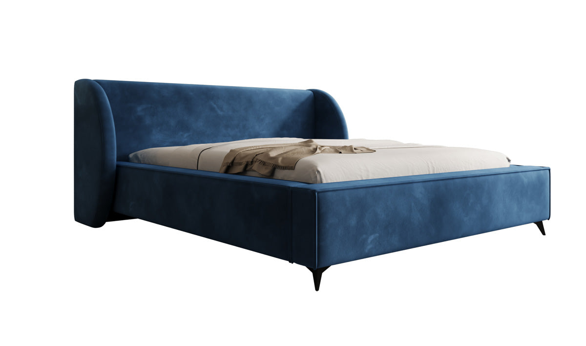 Designer-Polsterbett Freya aus Samett mat Stauraum