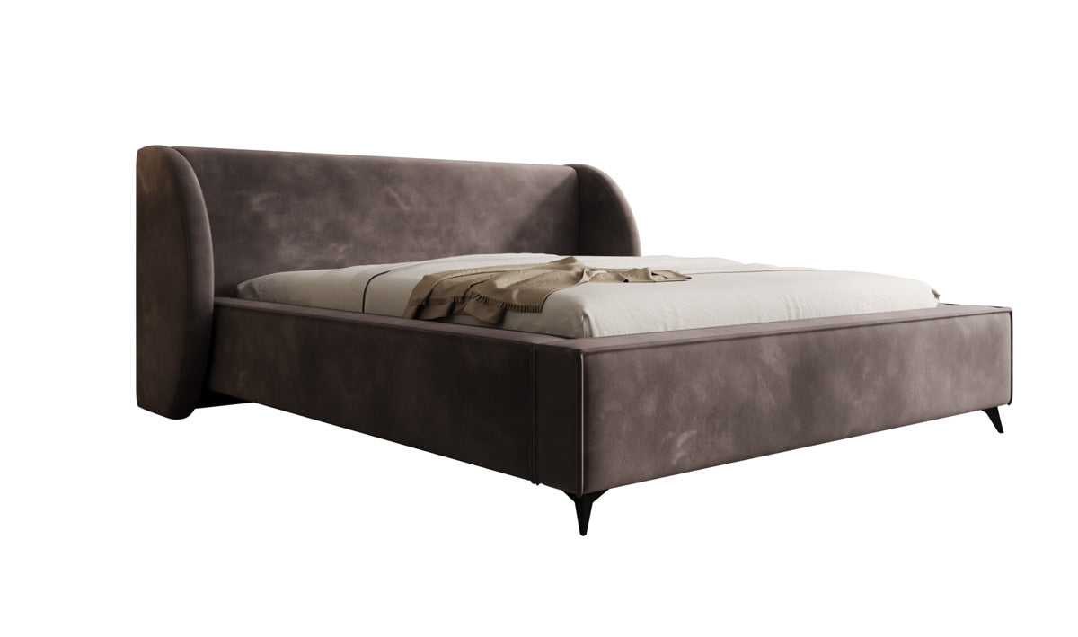 Designer-Polsterbett Freya aus Samett mat Stauraum