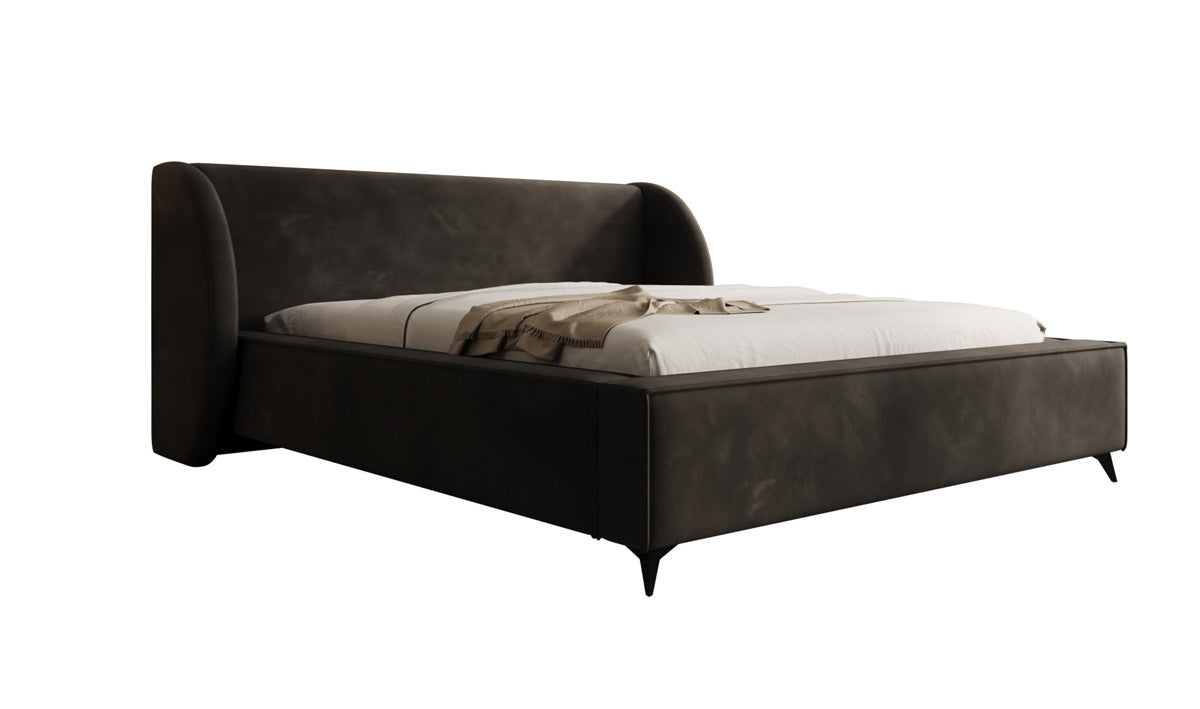 Designer-Polsterbett Freya aus Samett mat Stauraum