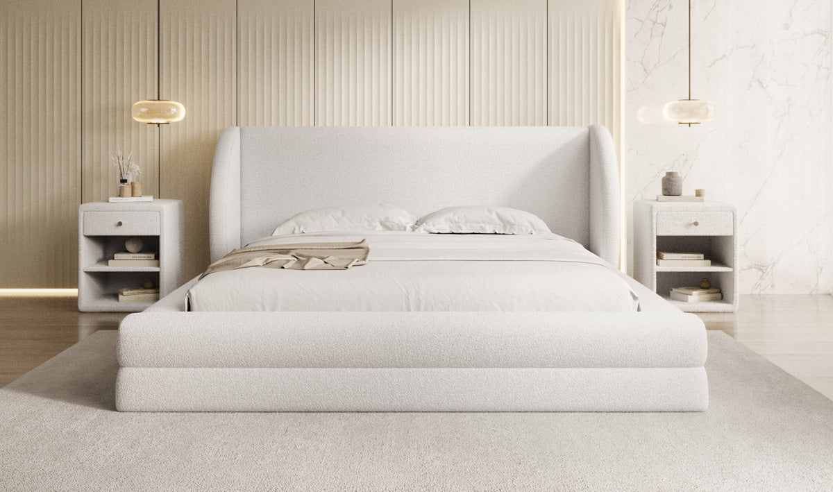 Lit rembourré design Liv en Peluche Bouclé avec rangement