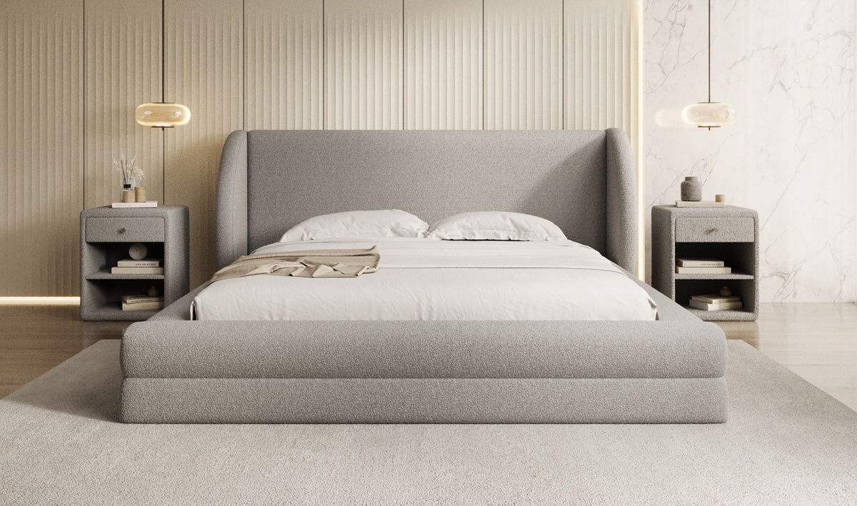 Lit rembourré design Liv en Peluche Bouclé avec rangement