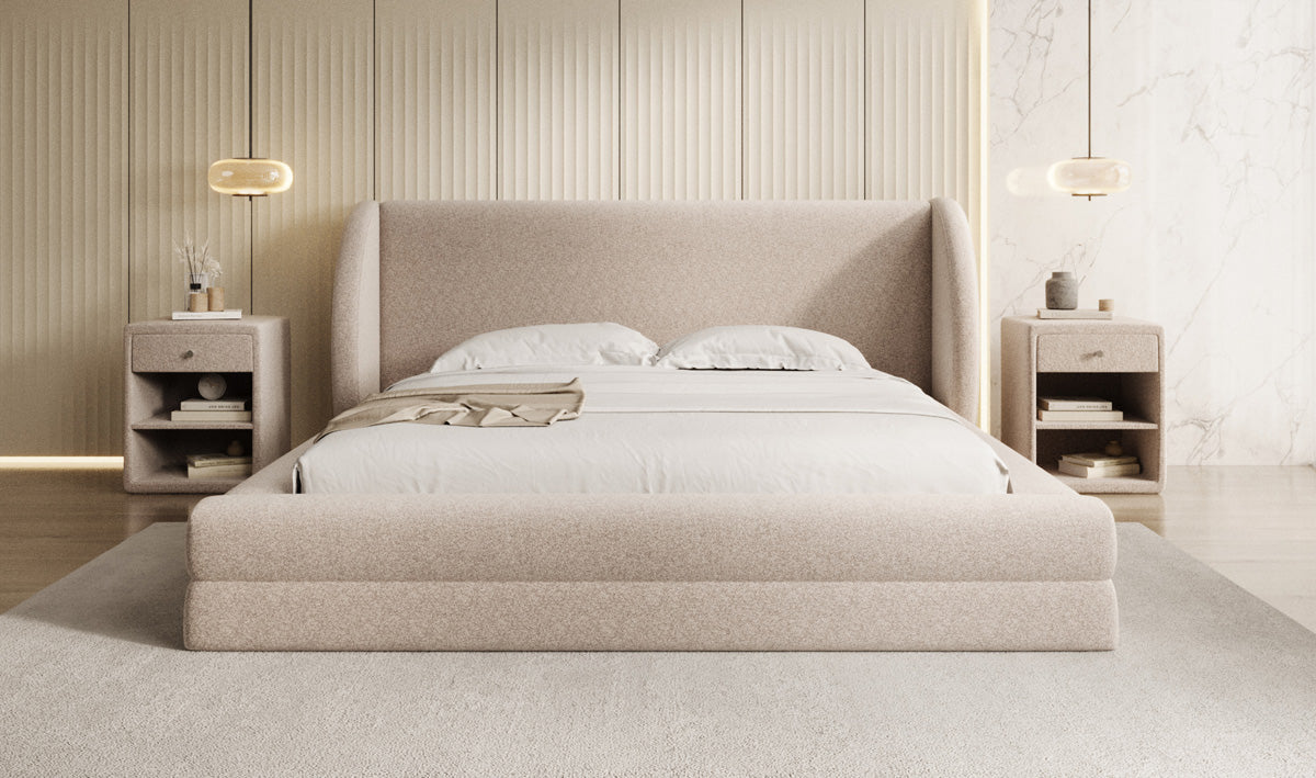 Designer-Polsterbett Liv aus Strukturstoff mat Stauraum