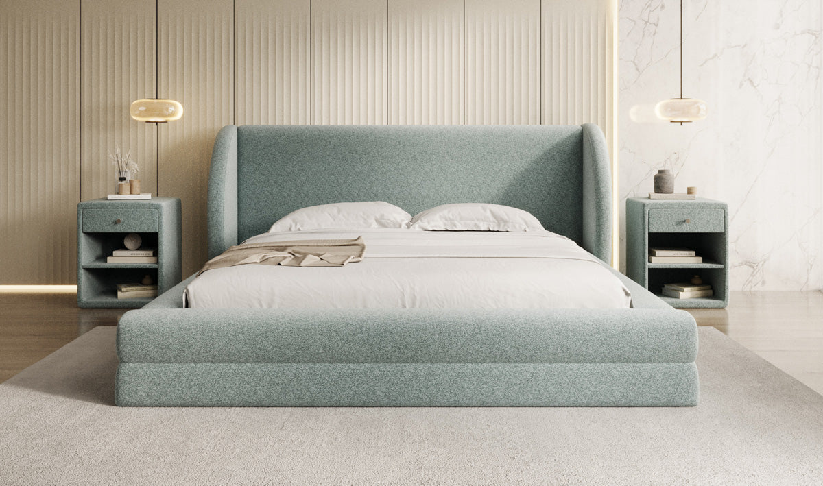 Designer-Polsterbett Liv aus Strukturstoff mat Stauraum