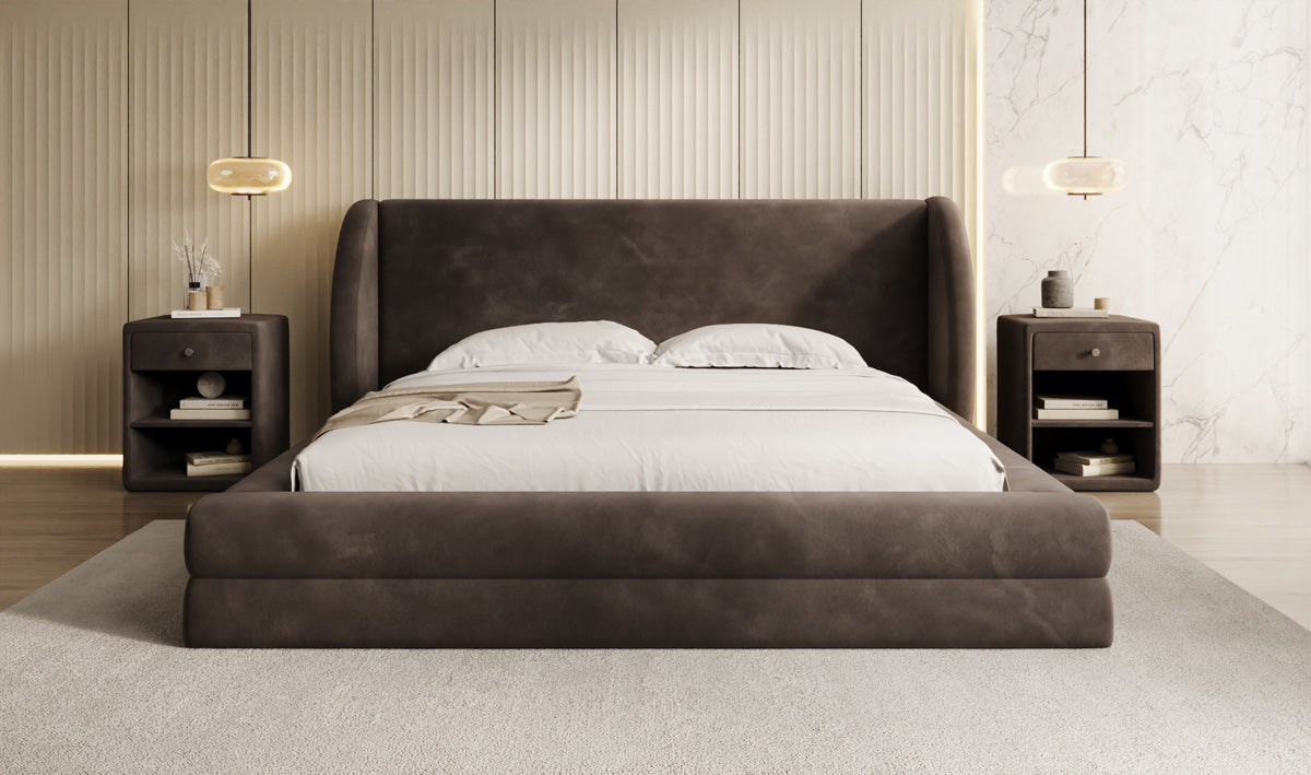Lit rembourré design Liv en Velours avec espace de rangement