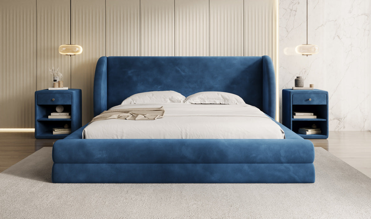 Lit rembourré design Liv en Velours avec espace de rangement