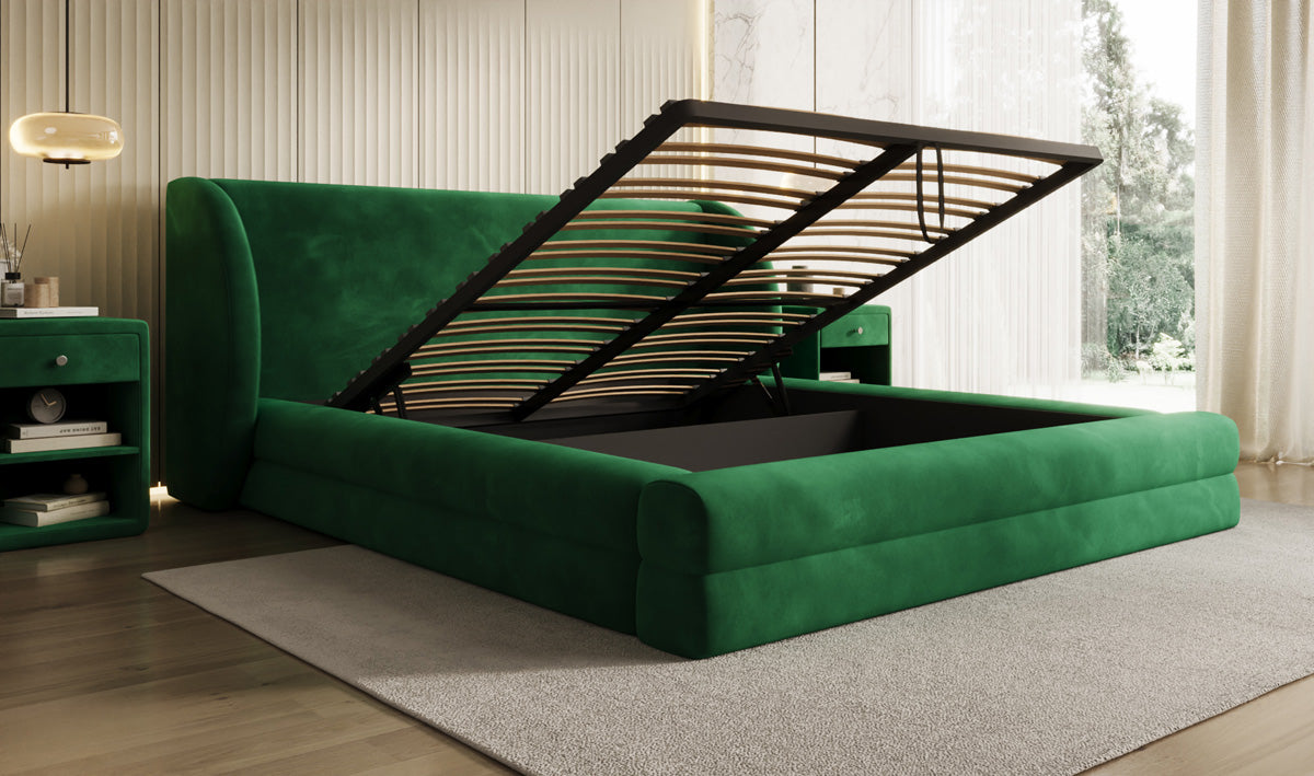 Lit rembourré design Liv en Velours avec espace de rangement