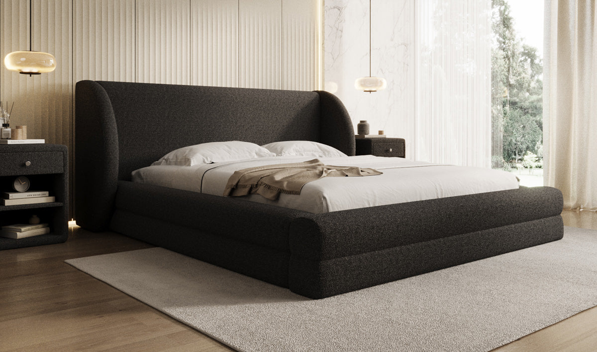 Lit rembourré design Liv en Peluche Bouclé avec rangement