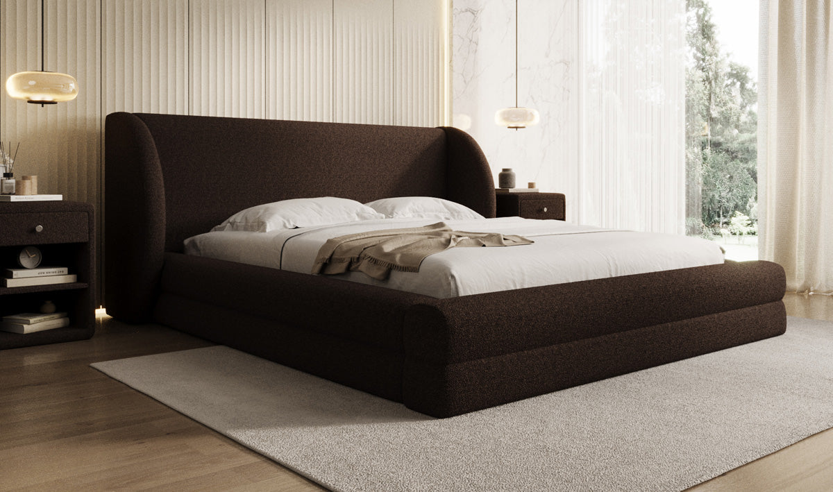 Lit rembourré design Liv en Peluche Bouclé avec rangement