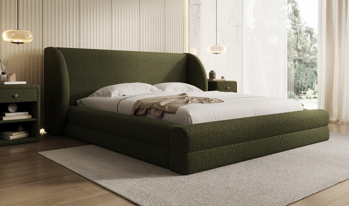 Lit rembourré design Liv en Peluche Bouclé avec rangement