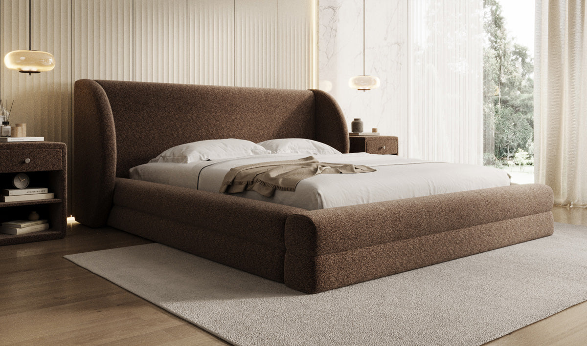 Designer-Polsterbett Liv aus Strukturstoff mat Stauraum