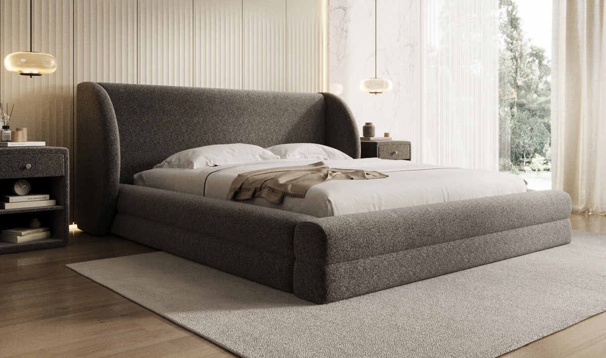Designer-Polsterbett Liv aus Strukturstoff mat Stauraum