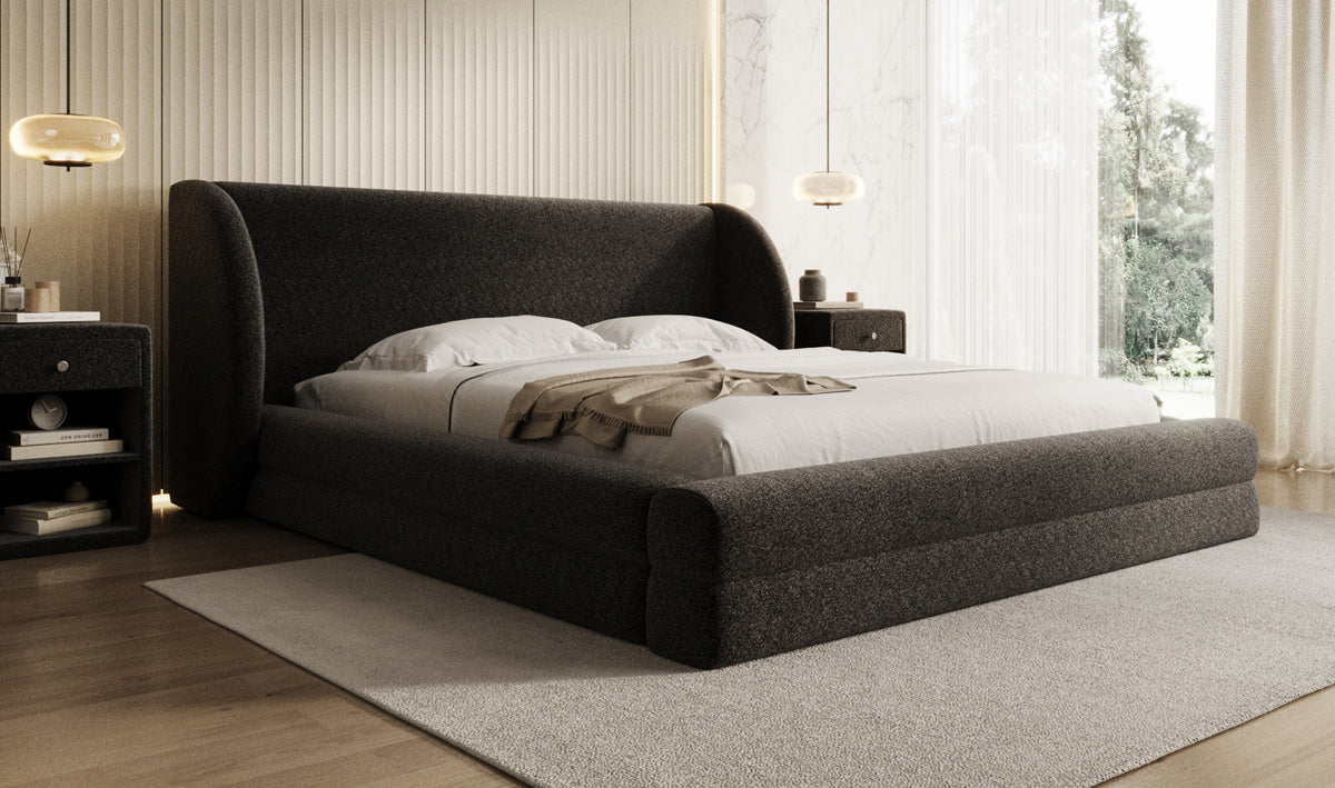 Designer-Polsterbett Liv aus Strukturstoff mat Stauraum