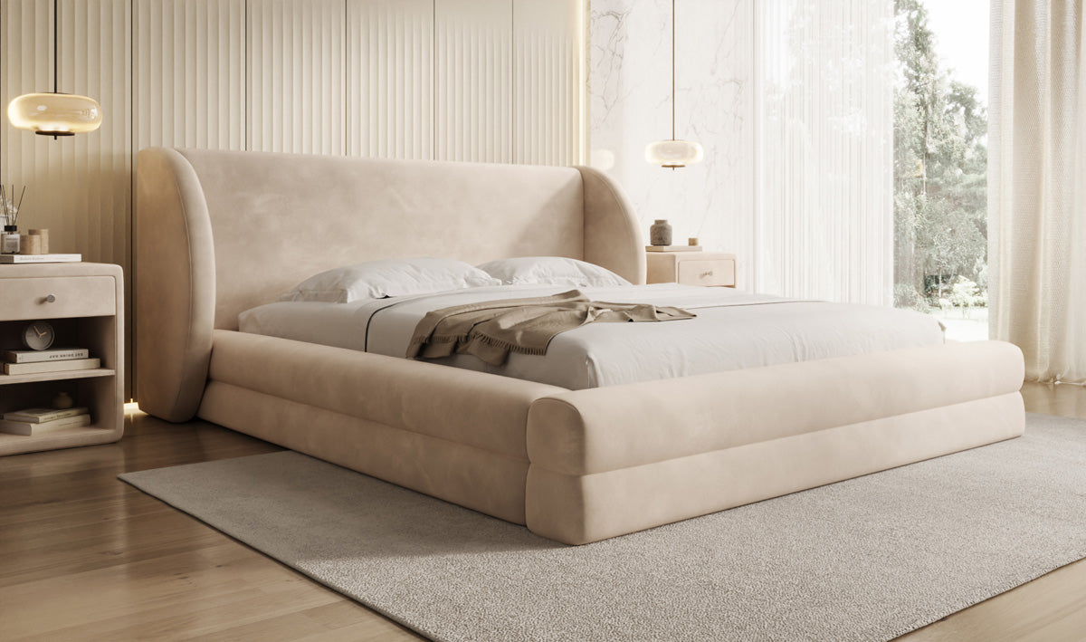Lit rembourré design Liv en Velours avec espace de rangement