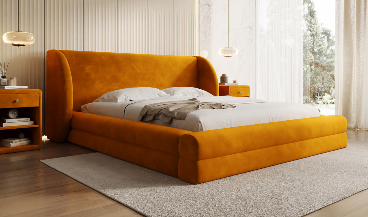 Lit rembourré design Liv en Velours avec espace de rangement