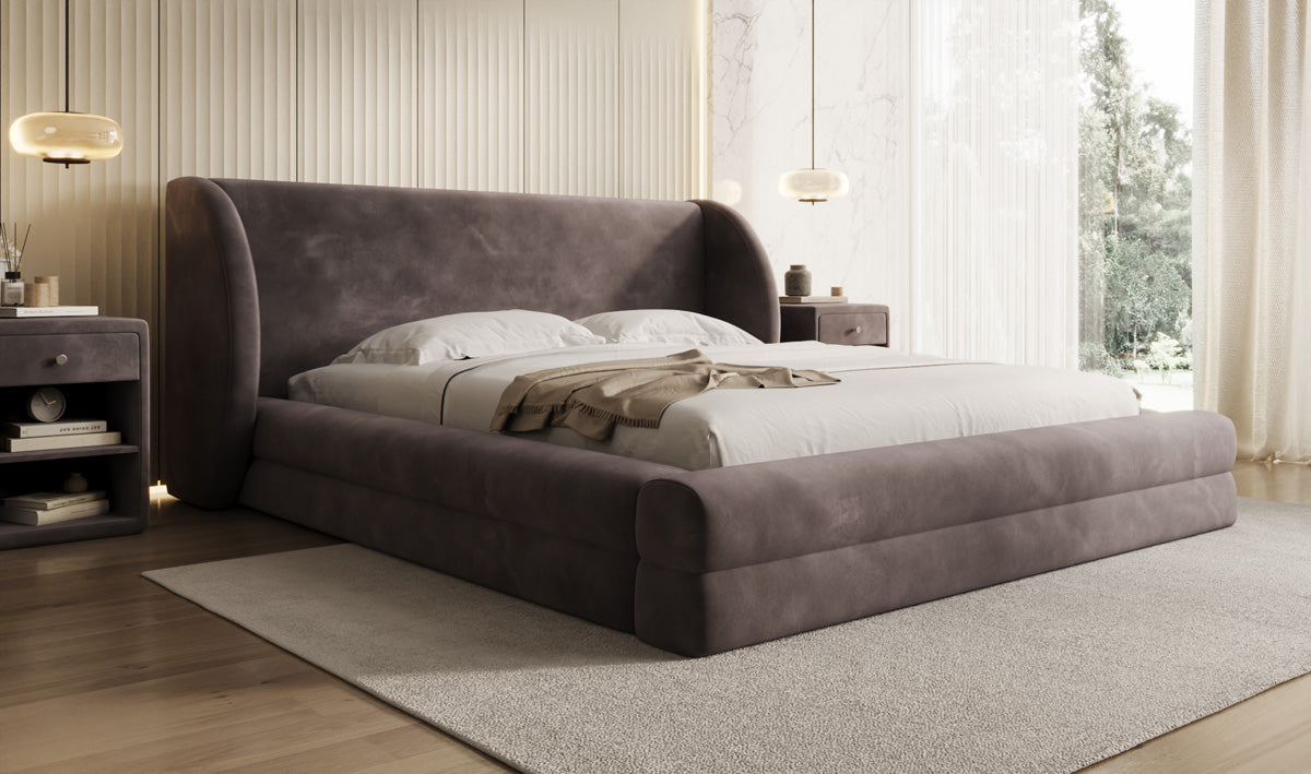 Lit rembourré design Liv en Velours avec espace de rangement