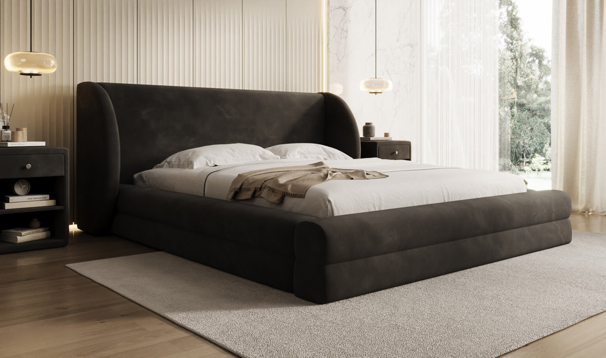 Lit rembourré design Liv en Velours avec espace de rangement