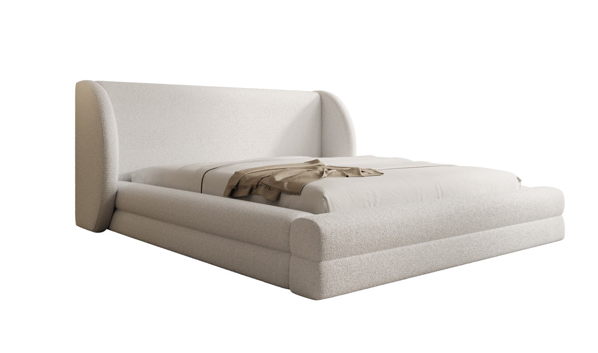 Lit rembourré design Liv en Peluche Bouclé avec rangement