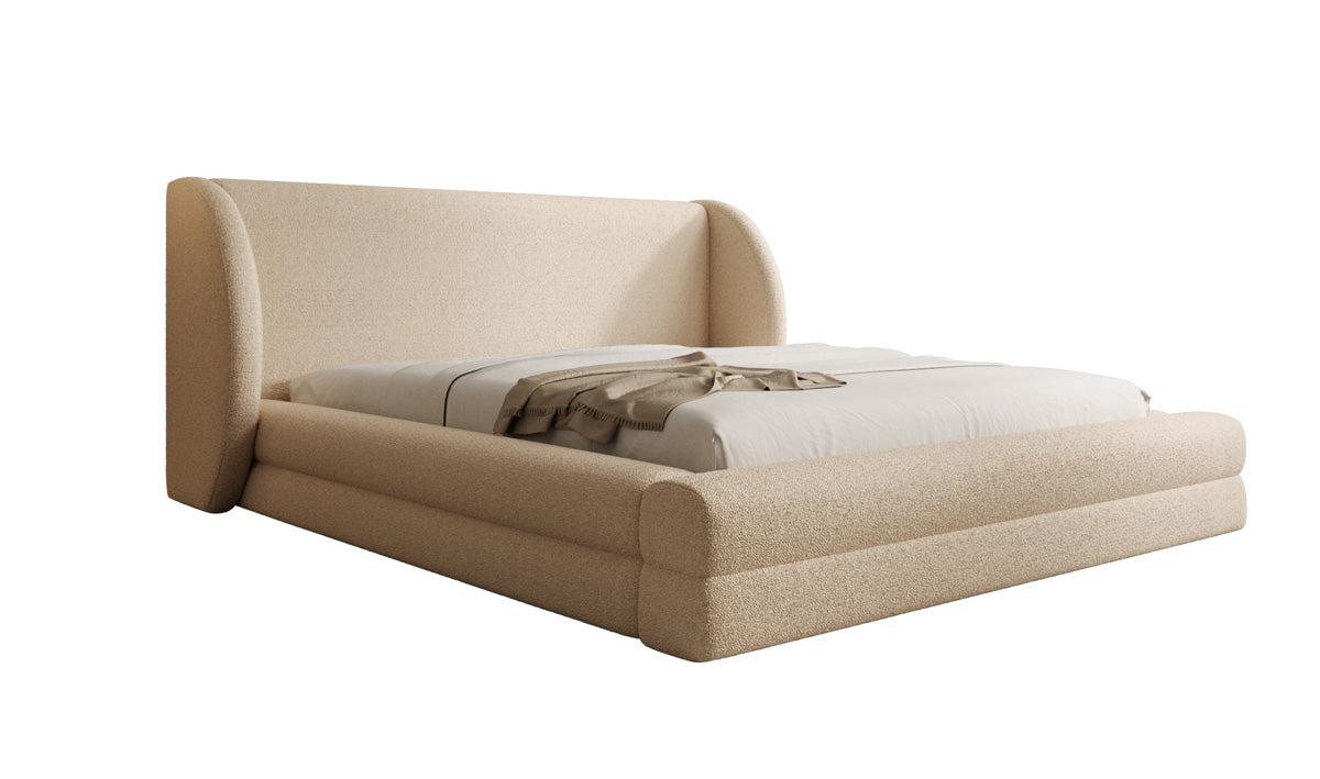 Lit rembourré design Liv en Peluche Bouclé avec rangement