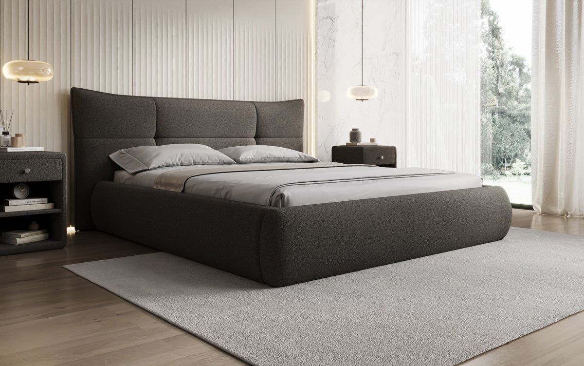 Lit rembourré design Gioia en Peluche Bouclé avec espace de rangement