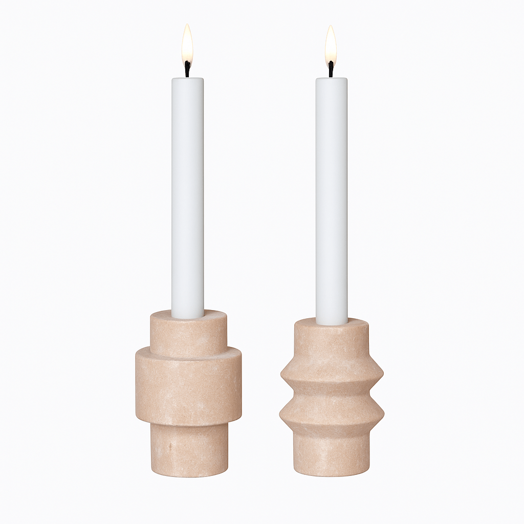 Kerzenhalter-Set "Traverno Duo" – Natursteen-Design aus Travertin