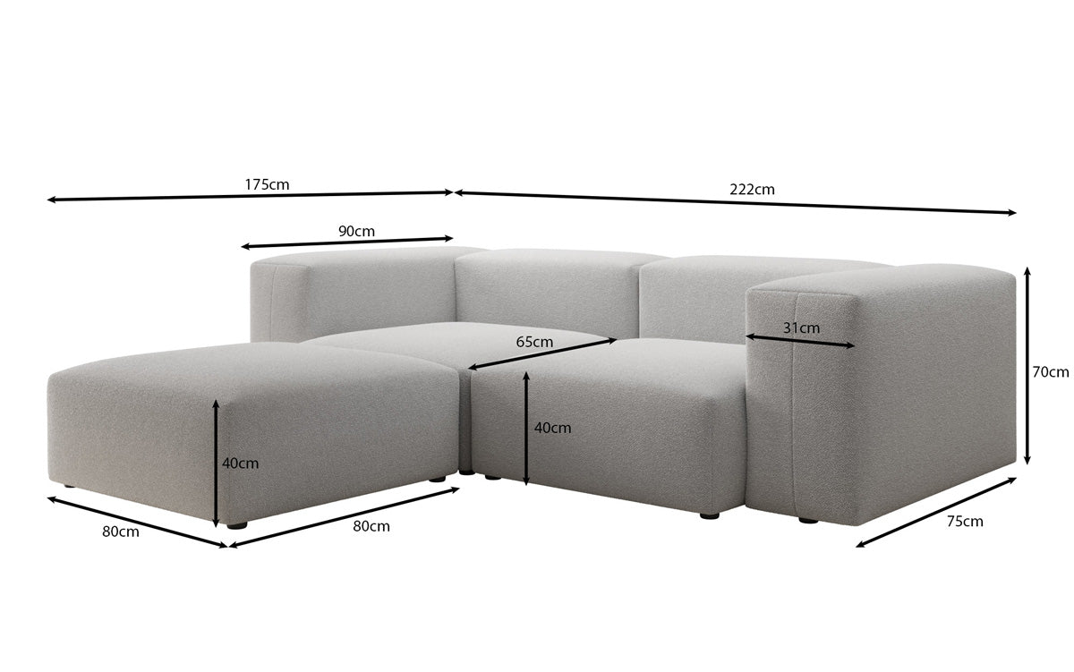 Designer L Sofa Snug Mini am Bouclé