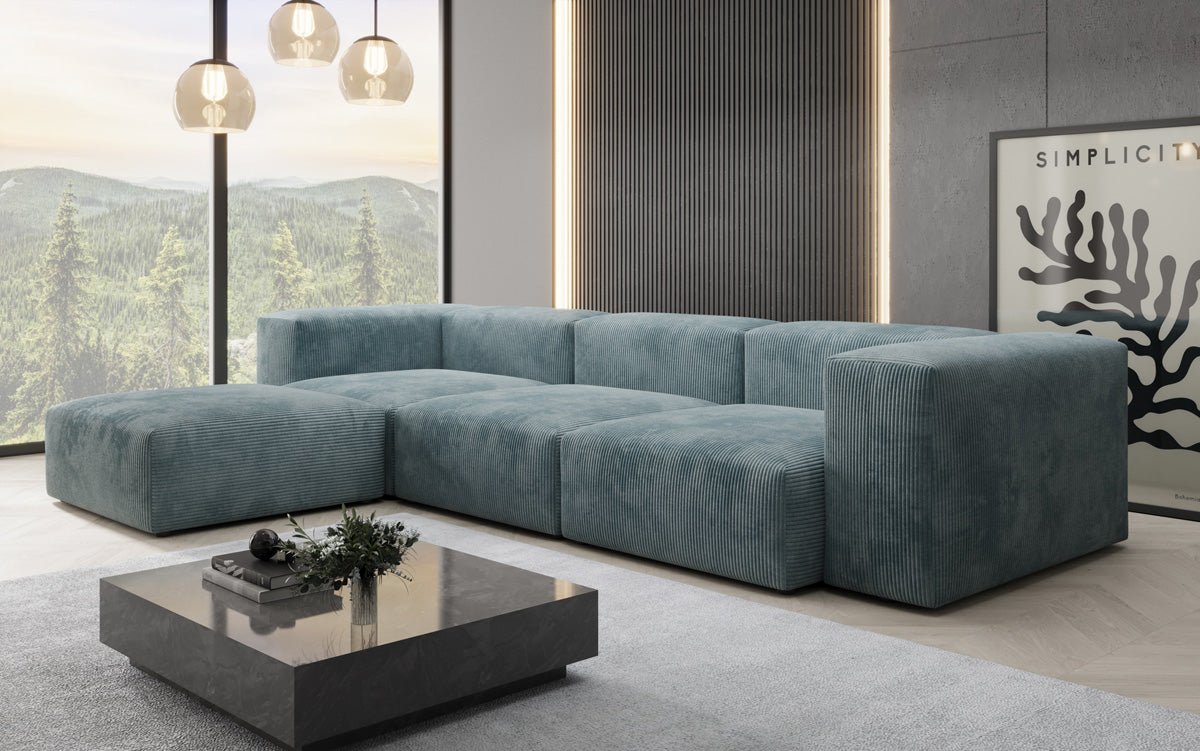 Designer L-shaped Sofa Snug in Cord
