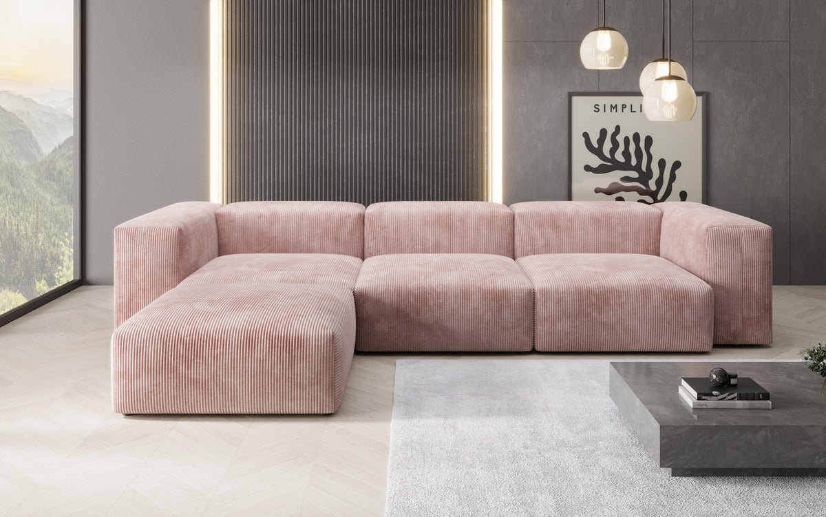 Designer L-shaped Sofa Snug in Cord