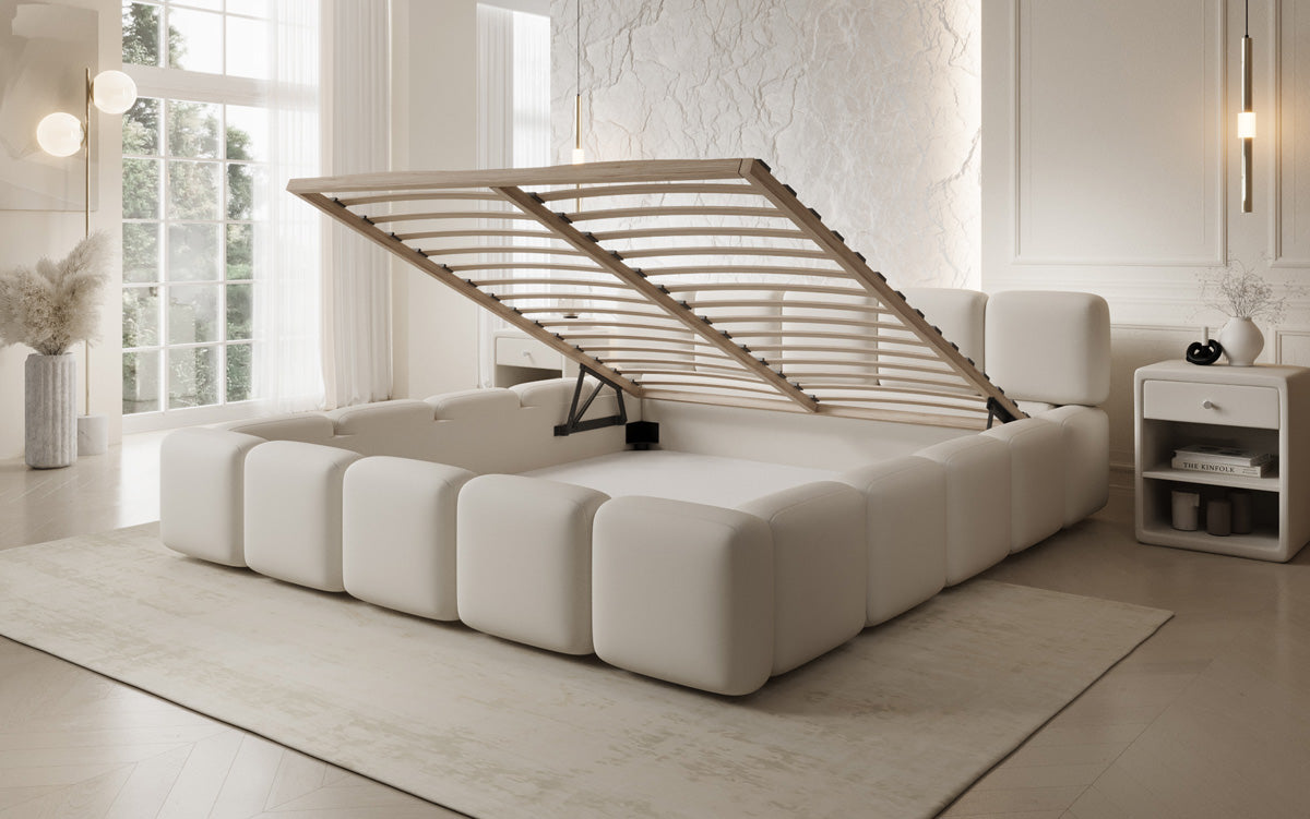 Lit rembourré design Giulia Bouclé avec espace de rangement