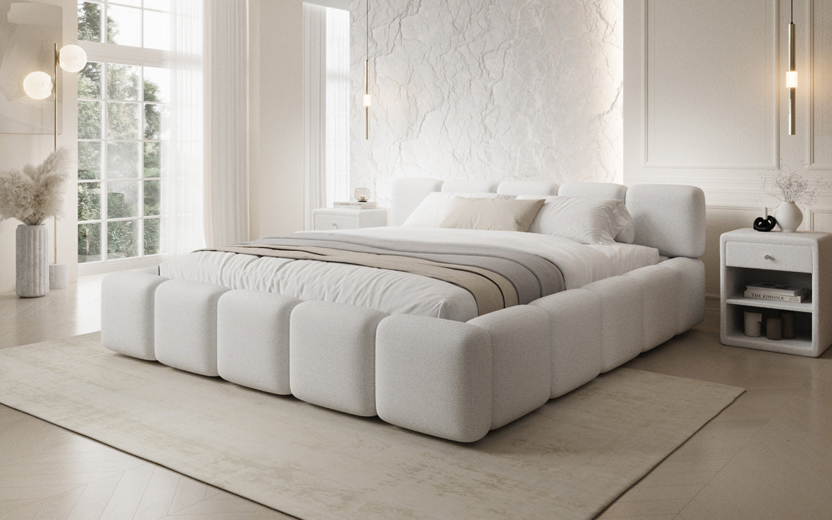 Lit rembourré design Giulia Bouclé avec espace de rangement