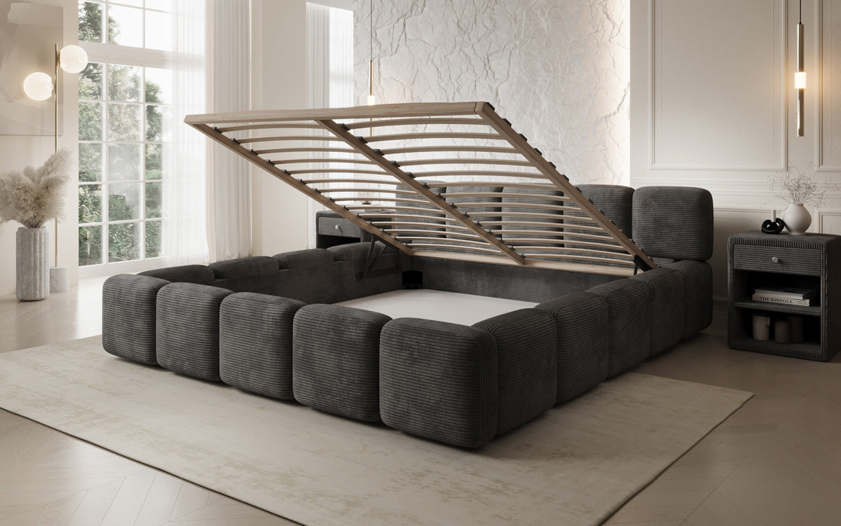 Designer-Polsterbett Giulia Cord mat Späicherplaz