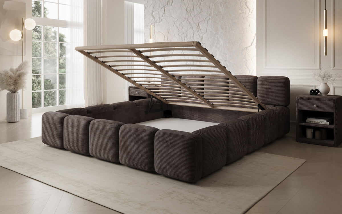 Designer-Polsterbett Giulia Cord mat Späicherplaz