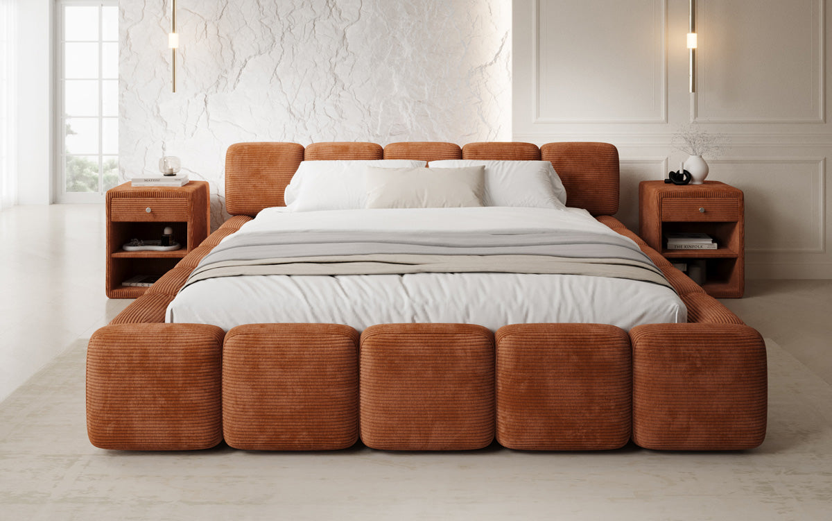 Designer-Polsterbett Giulia Cord mat Späicherplaz