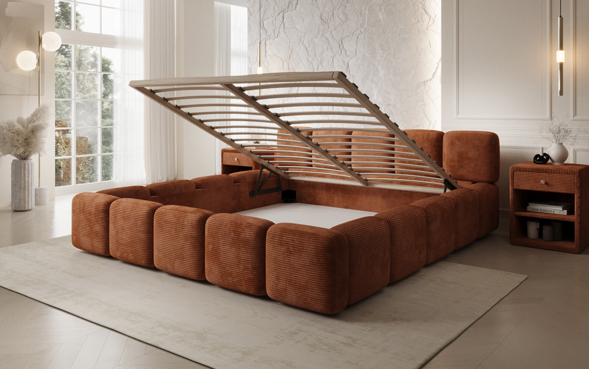 Designer-Polsterbett Giulia Cord mat Späicherplaz