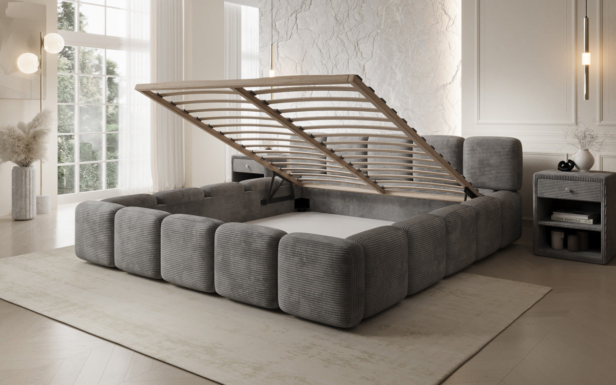 Designer-Polsterbett Giulia Cord mat Späicherplaz