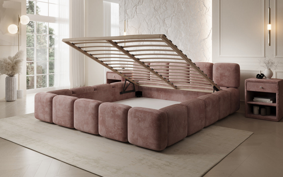 Designer-Polsterbett Giulia Cord mat Späicherplaz