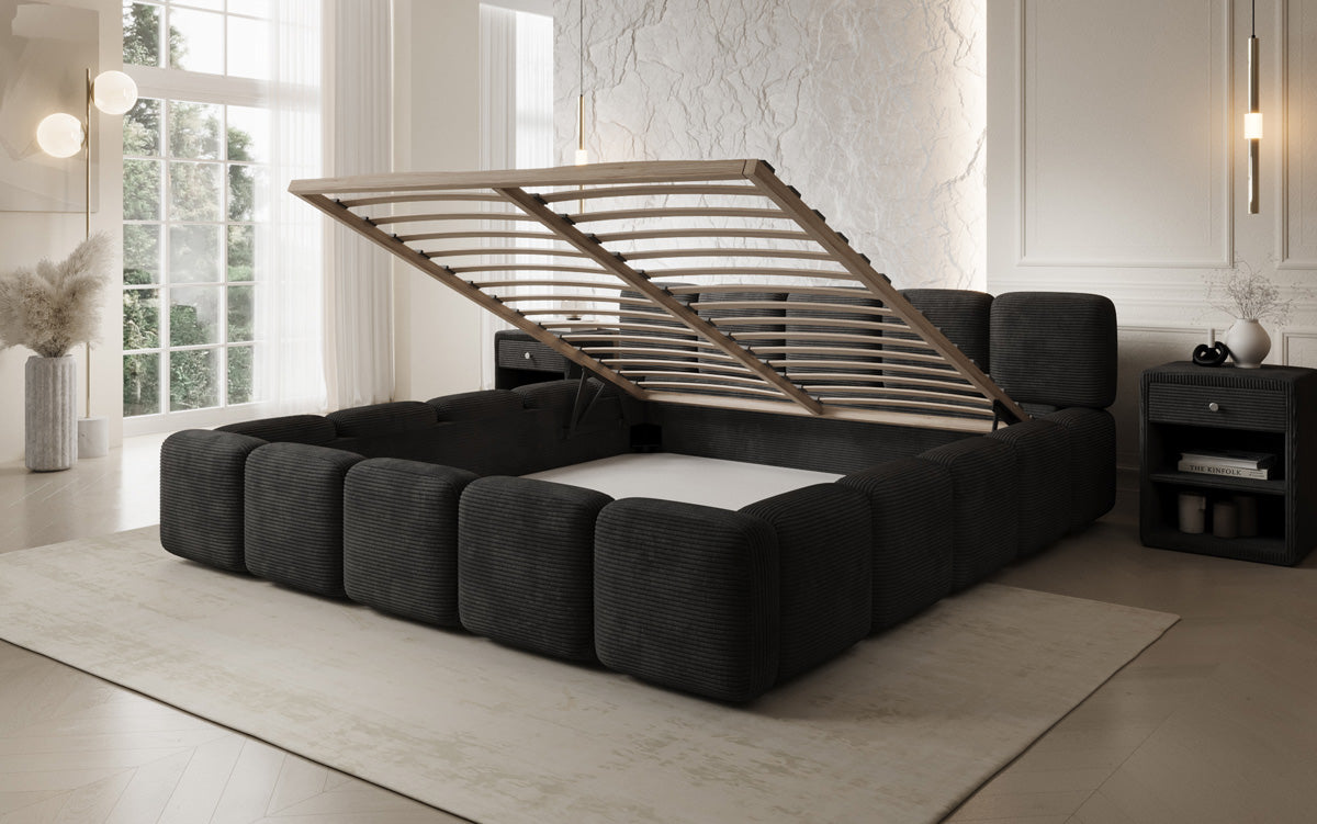 Designer-Polsterbett Giulia Cord mat Späicherplaz