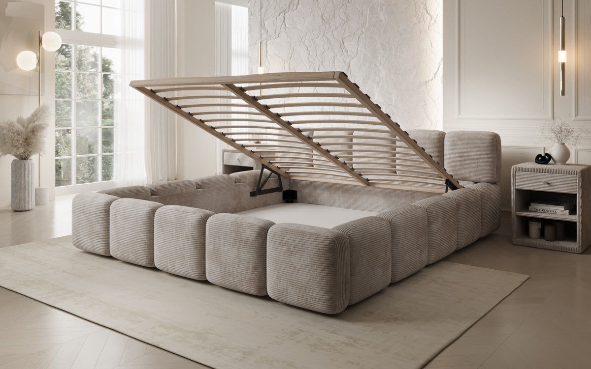 Designer-Polsterbett Giulia Cord mat Späicherplaz