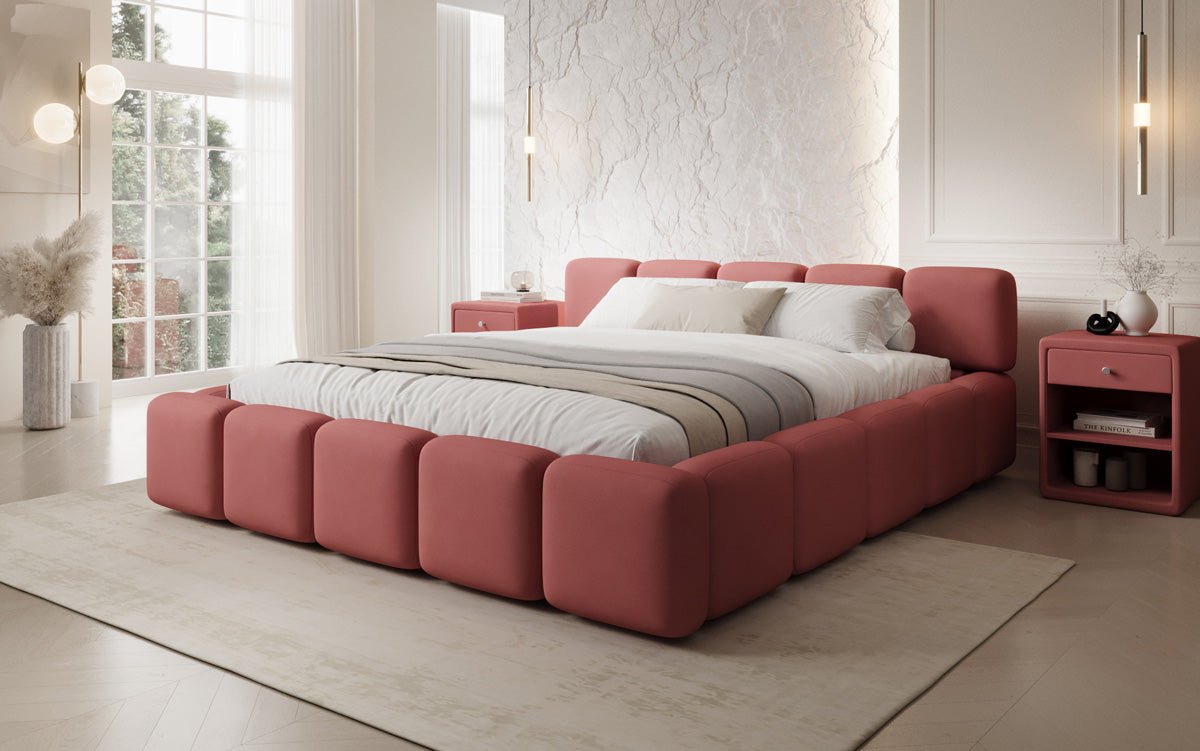 Lit rembourré design Giulia en Tissu avec espace de rangement