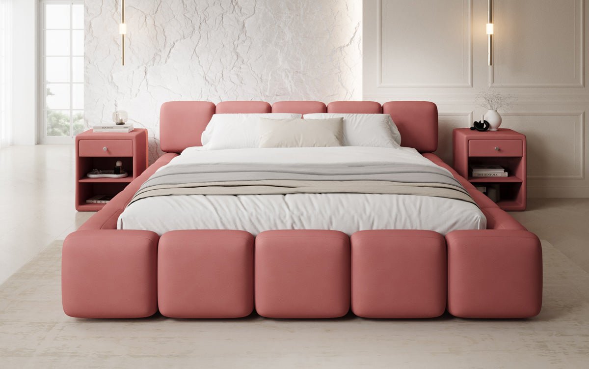 Lit rembourré design Giulia en Tissu avec espace de rangement