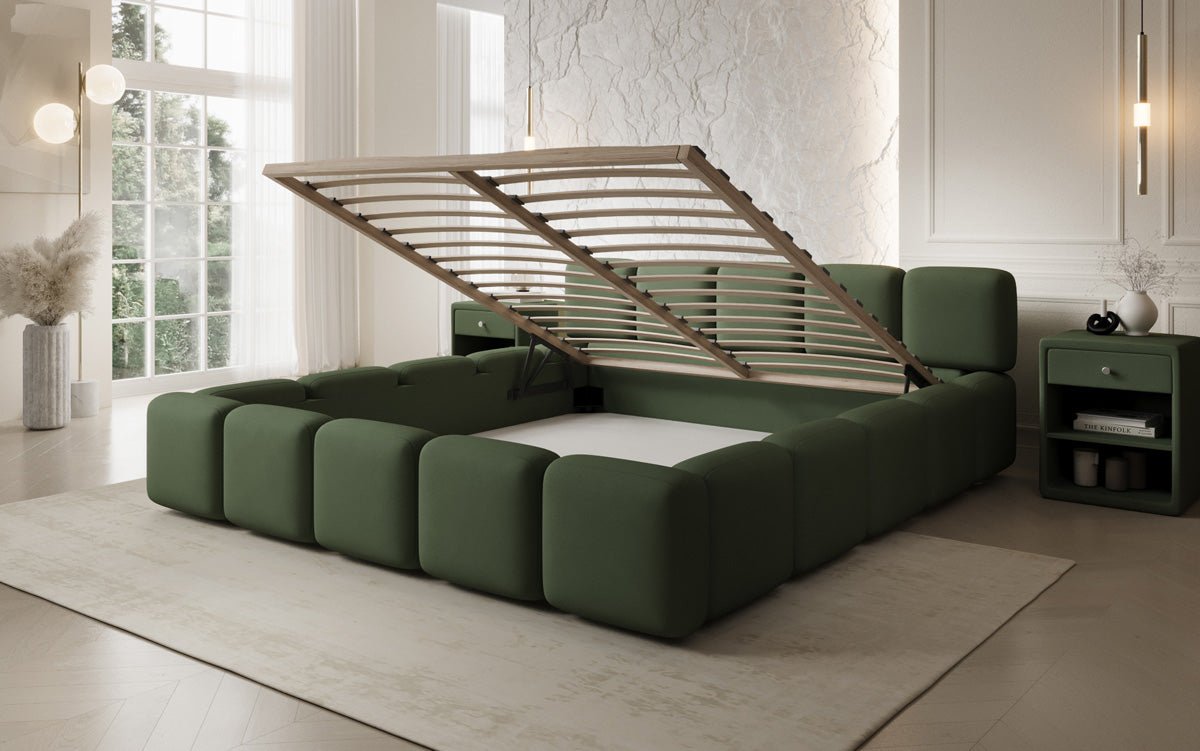 Lit rembourré design Giulia en Tissu avec espace de rangement